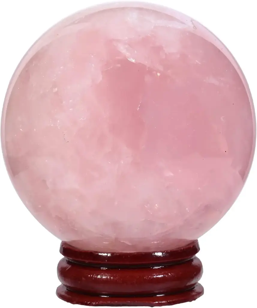 TUMBEELLUWA 天然粉水晶球（配木底座），直徑 2.2"-2.4"